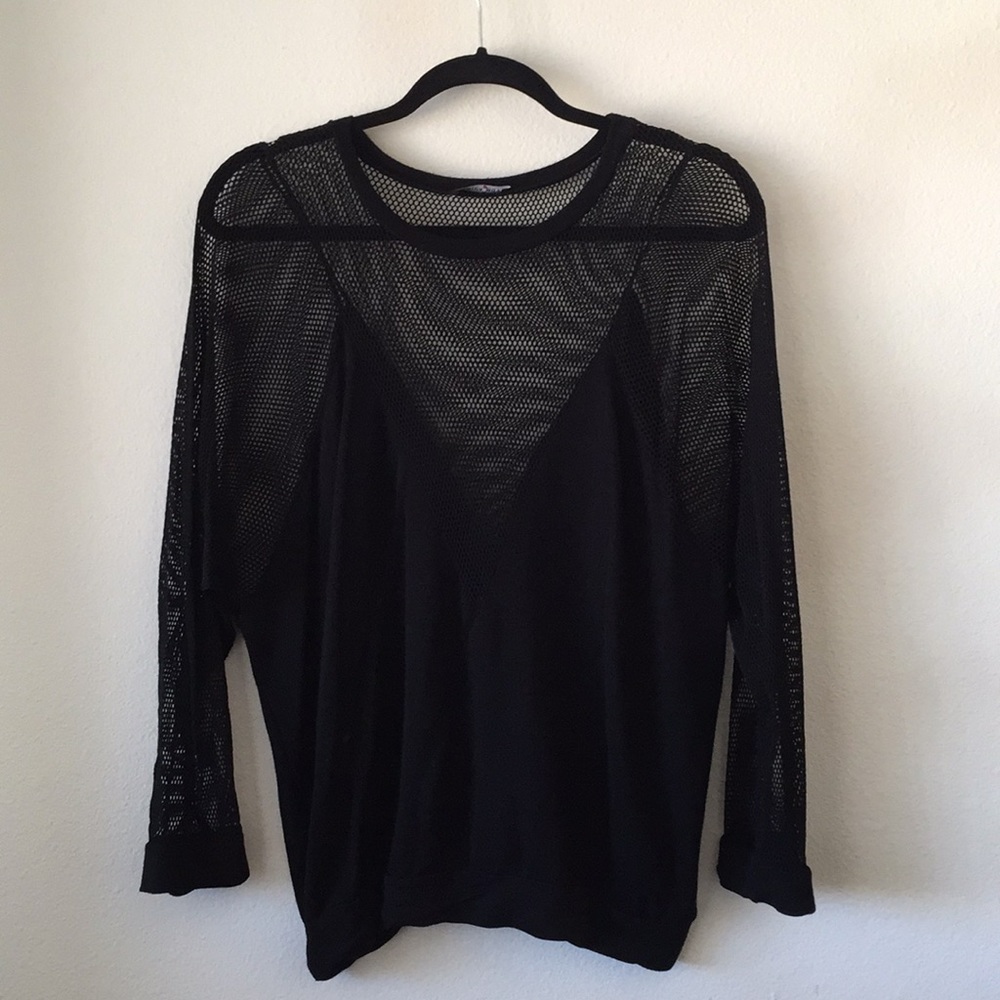 Fashion Nova Black Long Sleeve Fishnet Top, 2xl